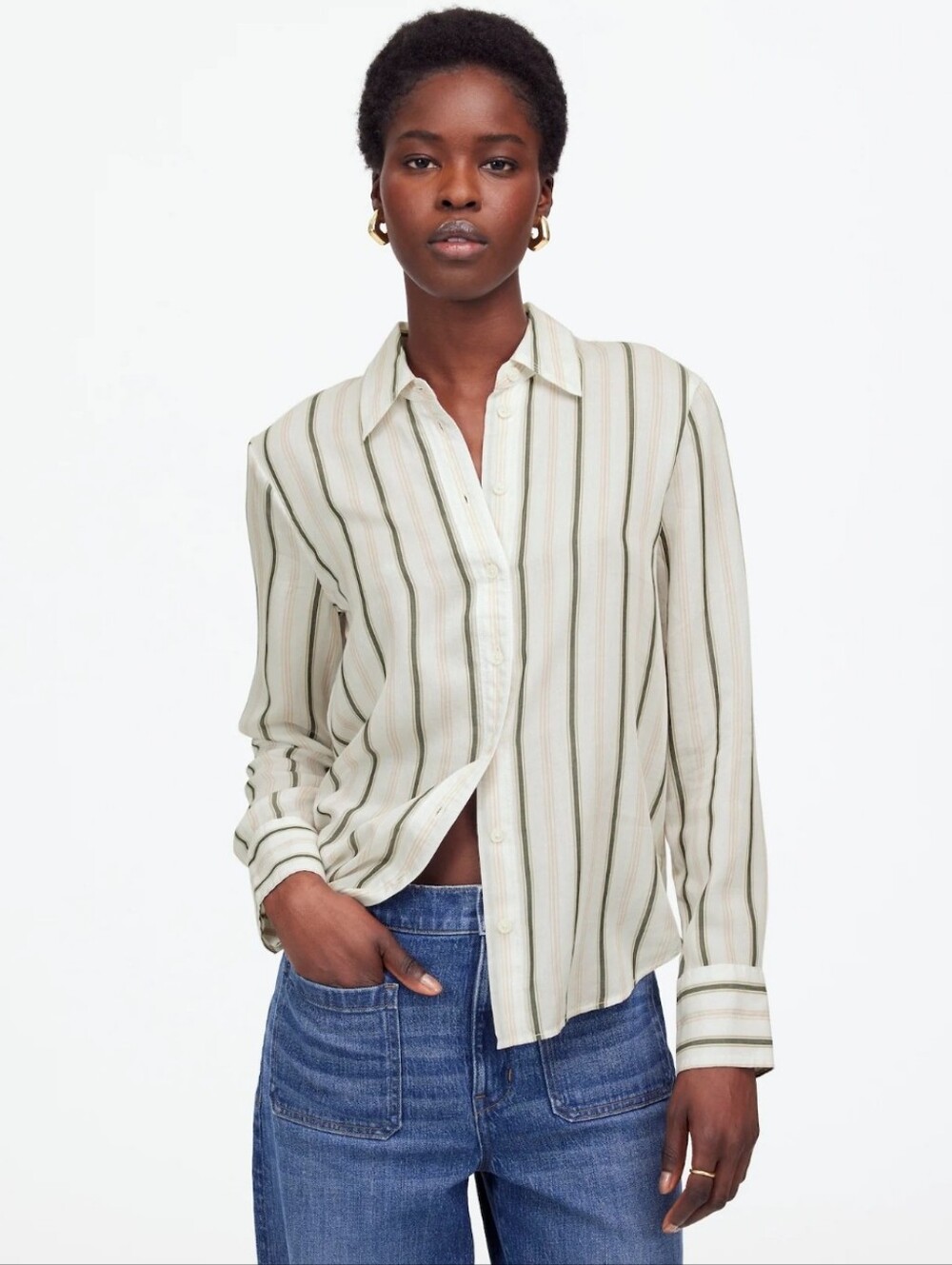 MADEWELL CLASSIC STRIPED BUTTON-UP SHIRT WHITE LIGHTWEIGHT SIZE 2 SMALL EUC